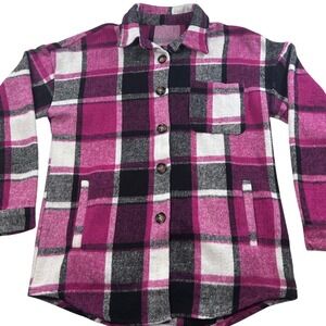 Beaully Pink Plaid Button Down Shacket Shirt Long Sleeve Womens Size Small NWOT